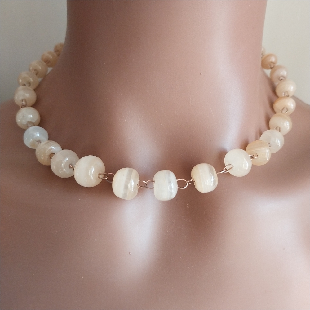 Cream Onyx Marble Beaded Necklace